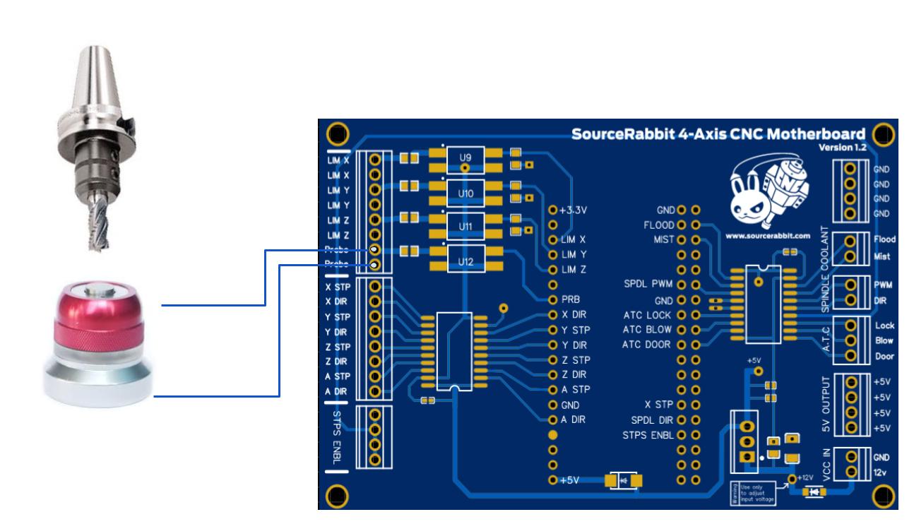 Tool setter wiring with SourceRabbit 4-Axis CNC Motherboard